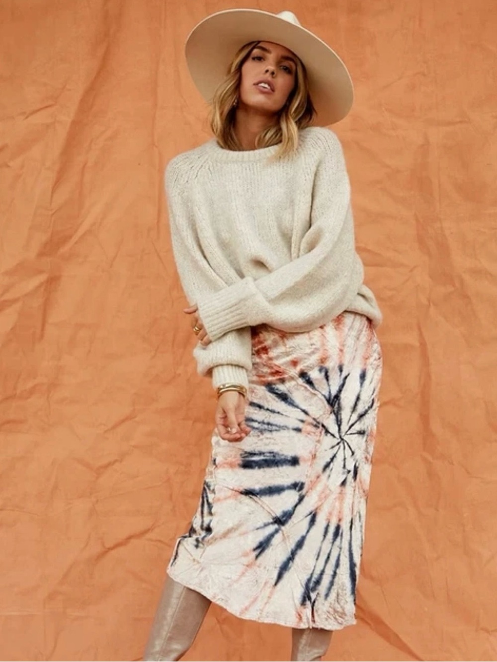 Free People Serious Swagger Skirt Tie Dye Crushed Velvet Midi Medium